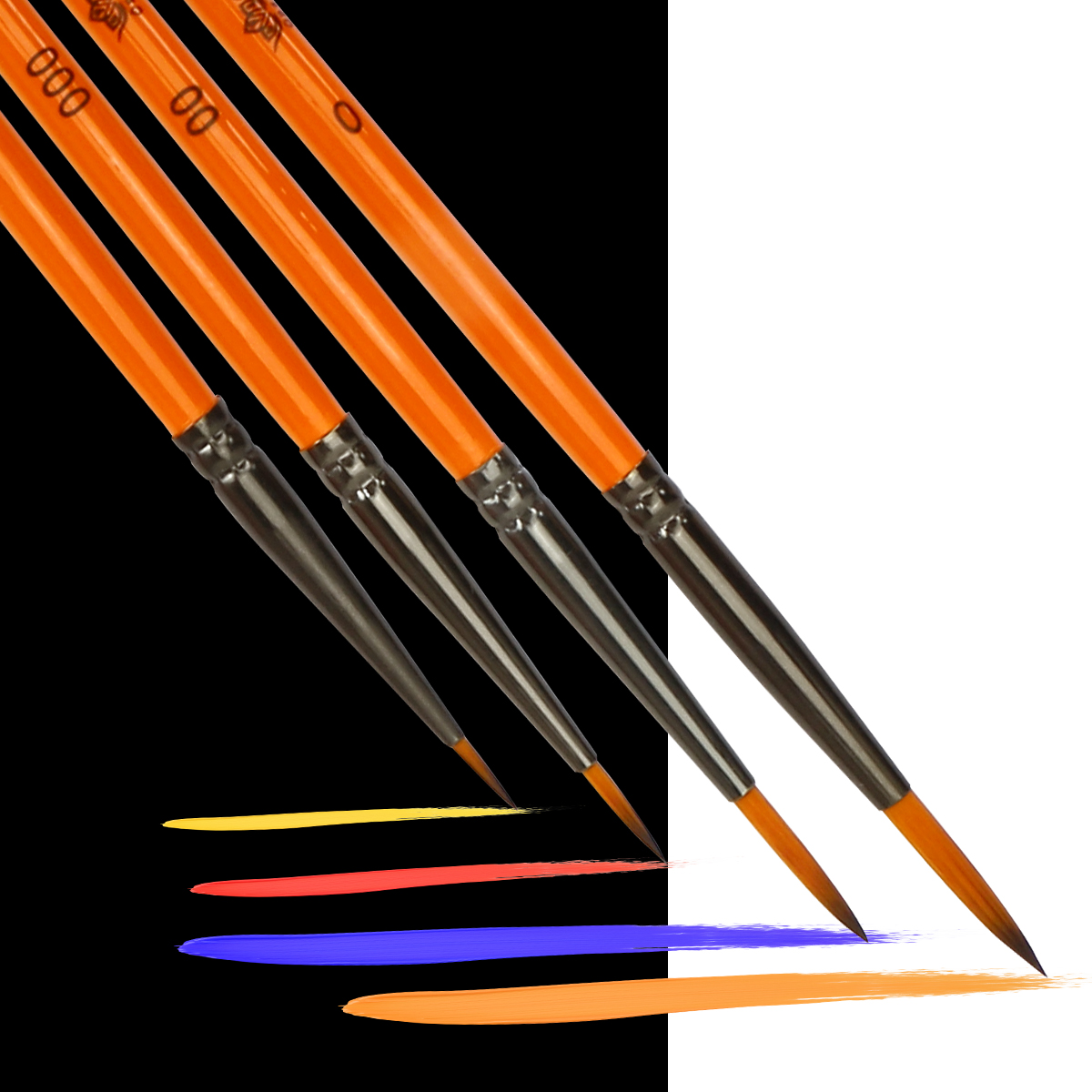 4 支装超细细节画笔套装 — 尼龙毛材质 丙烯、水彩、手工创作、模型上色、手办彩绘、石头彩绘专用 专业画师与业余爱好者适用 Specification image