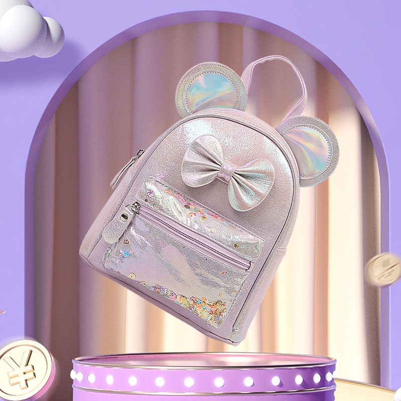 Big Tail Cat sequined children's trendy backpack, Mickey Cartoon bow princess girls' fashionable and cute children's bag