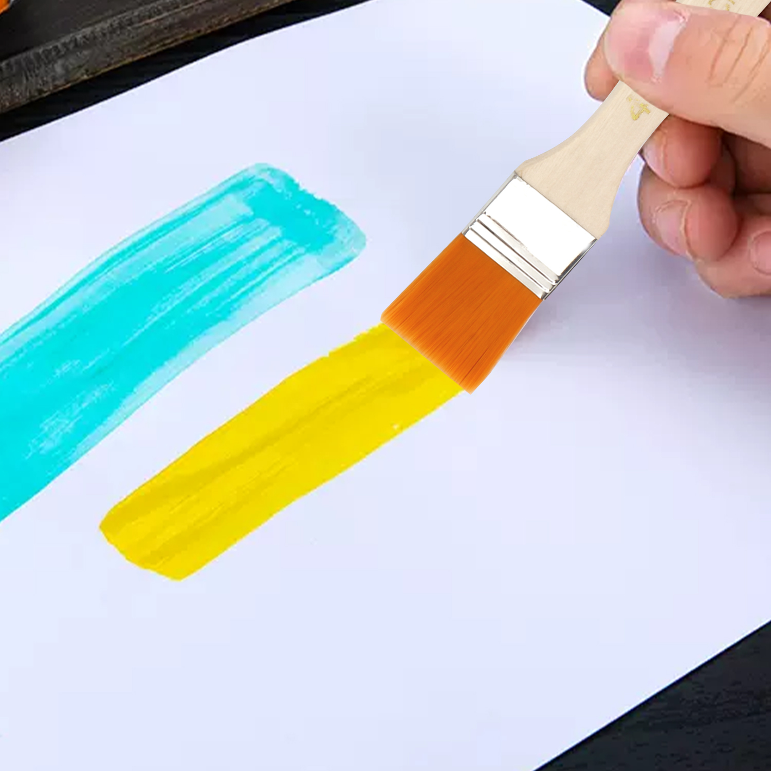 10-piece nylon flat-head brush set - Durable and easy-to-clean wooden handle, specially designed for oil painting, acrylic painting and handcrafted works Item Picture