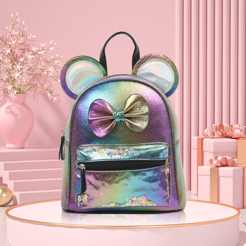 Big Tail Cat sequined children's trendy backpack, Mickey Cartoon bow princess girls' fashionable and cute children's bag Item Picture