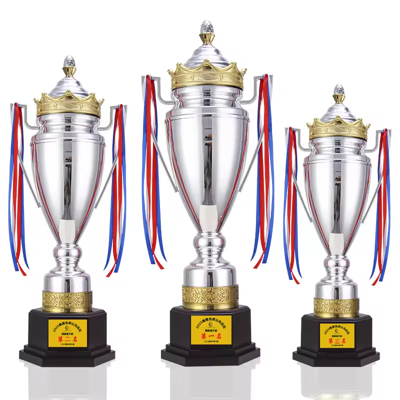 Factory wholesale sports event trophies - gold, silver and copper electroplated large crown cup top honor trophies for football/basketball events