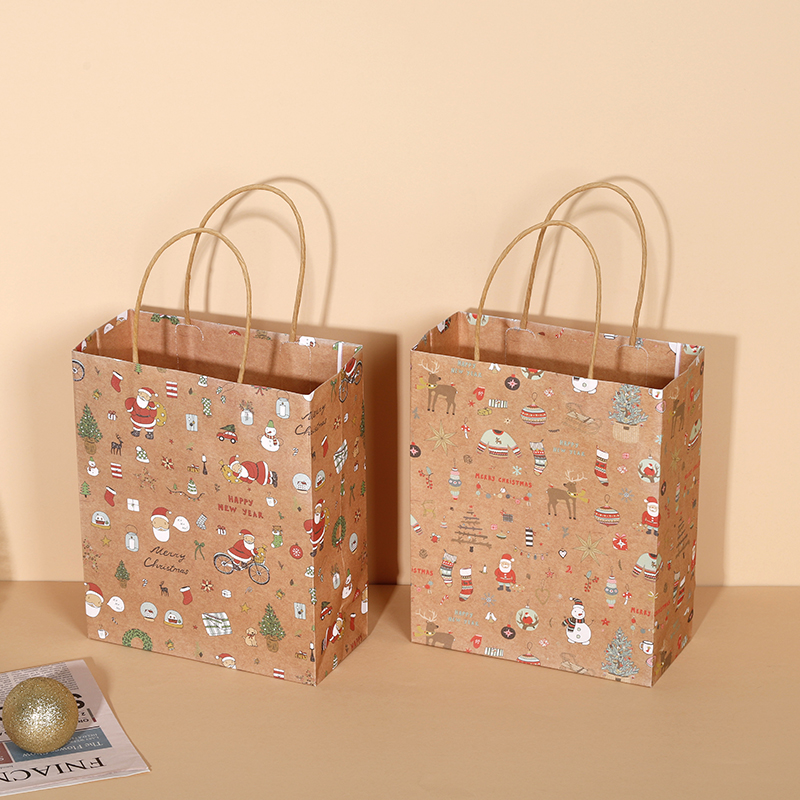 High-quality art and craft gift packaging bags - Christmas printed kraft paper material party shopping tote bags Specification image