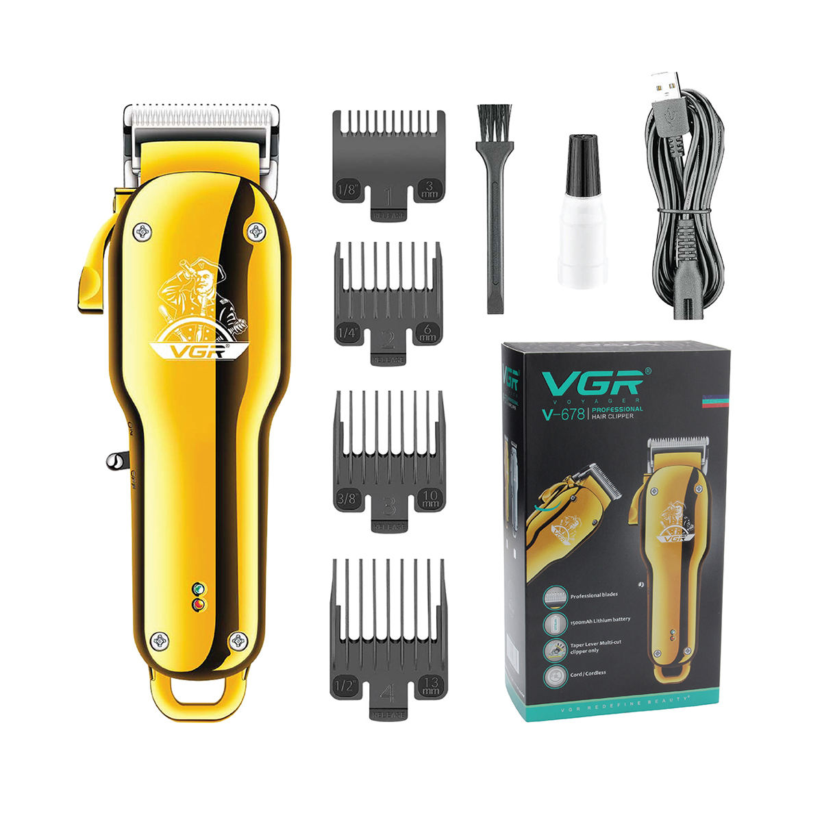 VGR V-678 Adjustable hair clipper USB charging professional electric hair razor suitable for men
