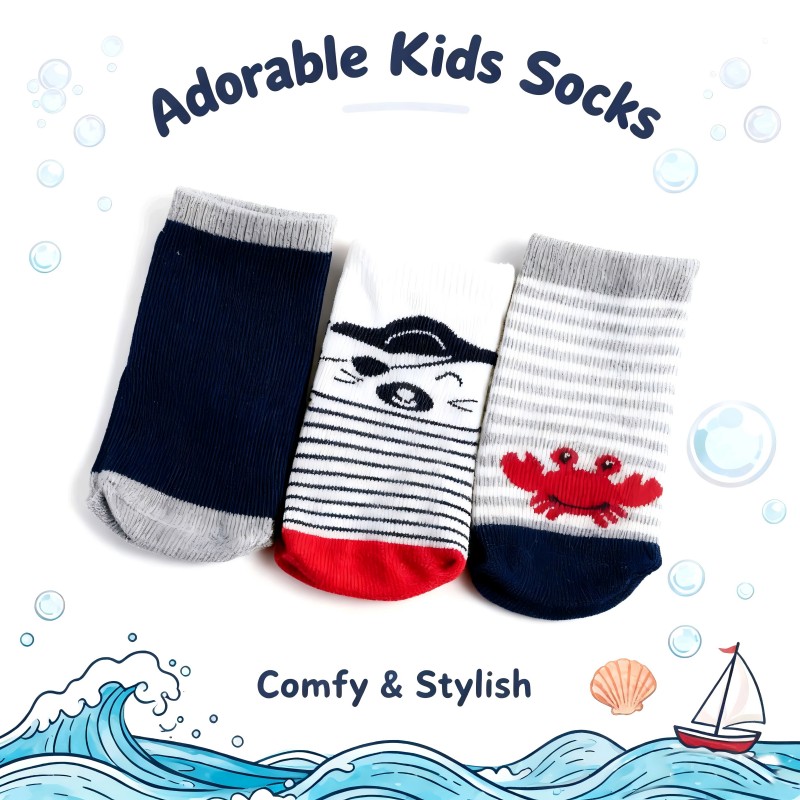 Nautical theme cute and fun children's socks - comfortable and fashionable pirate crab pattern