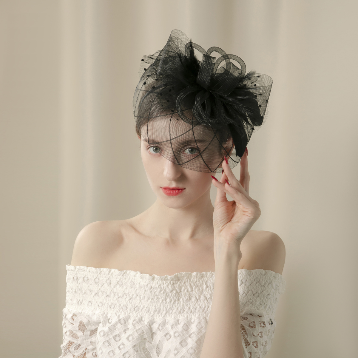 Amazon's new navy blue flower embellished top hat for dinner headwear, ladies and brides' top hats wholesale Item Picture