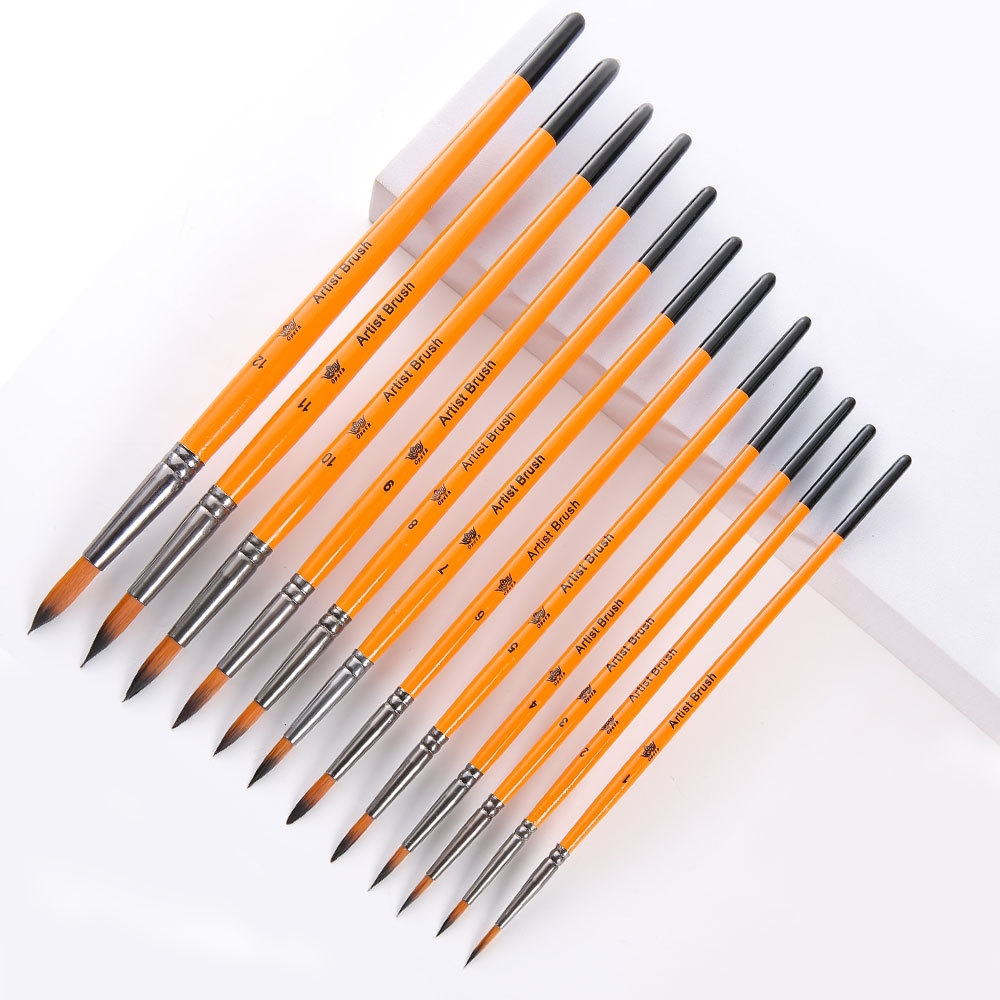 12 支装圆尖头画笔套装 — 美术专用画笔 适用于丙烯、水粉、油画创作 精细彩绘专用画笔 新手与专业人士通用美术用品 Application Scenario