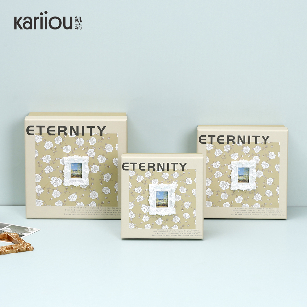 Heart-shaped gilded gift set of three pieces - including hand-held flower box with matte laminated printing on the surface, specially designed for high-end wedding packaging Specification image