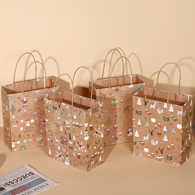High-quality art and craft gift packaging bags - Christmas printed kraft paper material party shopping tote bags Application Scenario