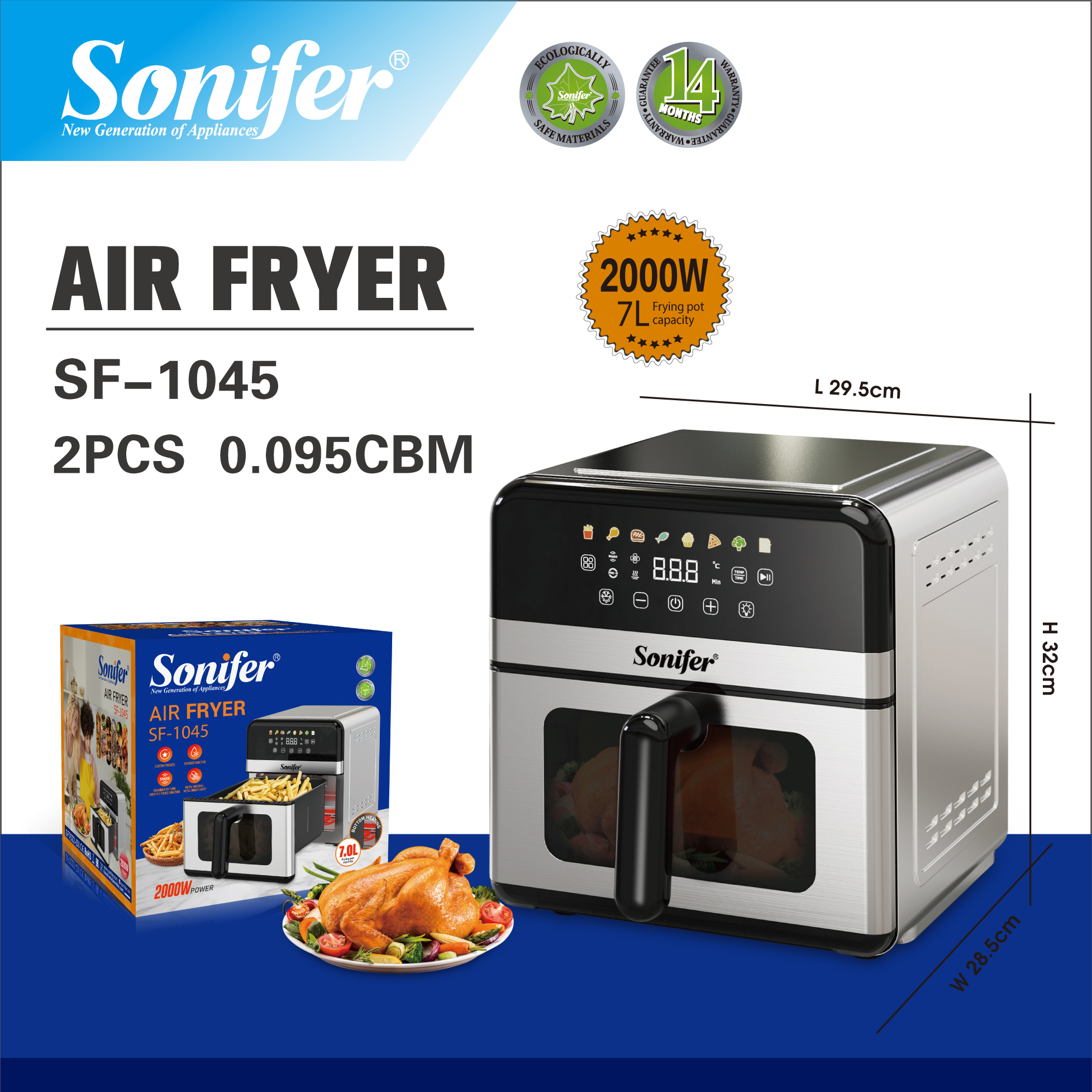 Sonifer SF-1045 空气炸锅:7 种预设菜单程序 带可视窗口 details Picture