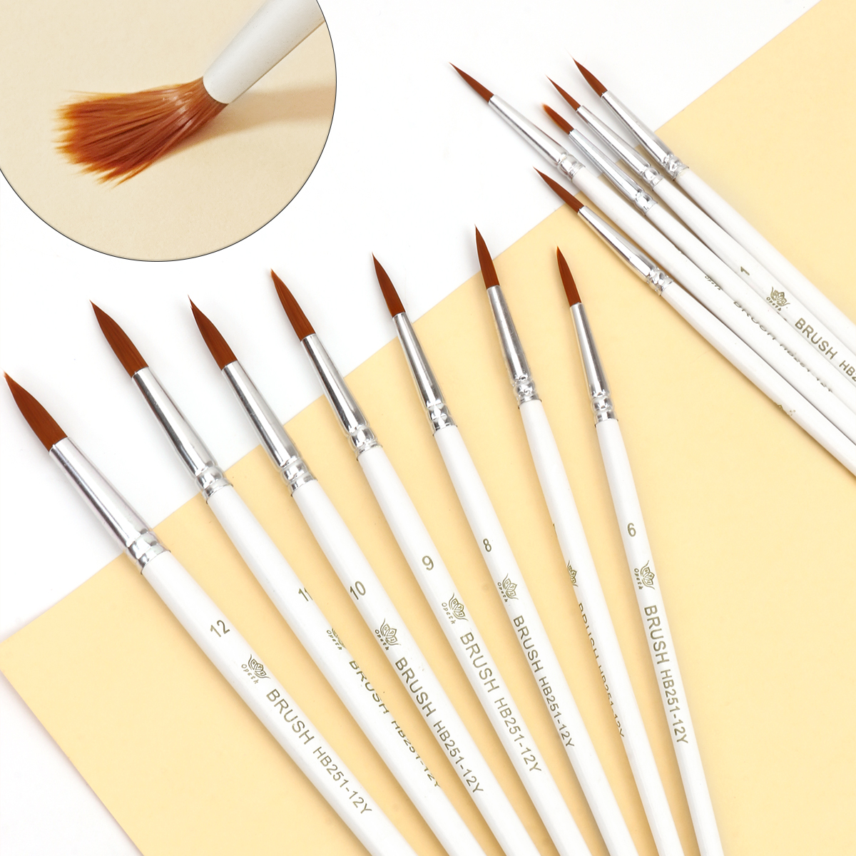 12-piece Professional round pointed brush set - Made of nylon bristle, suitable for watercolor/acrylic/oil painting creation and body painting