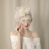 Amazon's new rose red feather flower top hat, retro bride's headwear, banquet net, feather, flower and pom-pom top hat details Picture