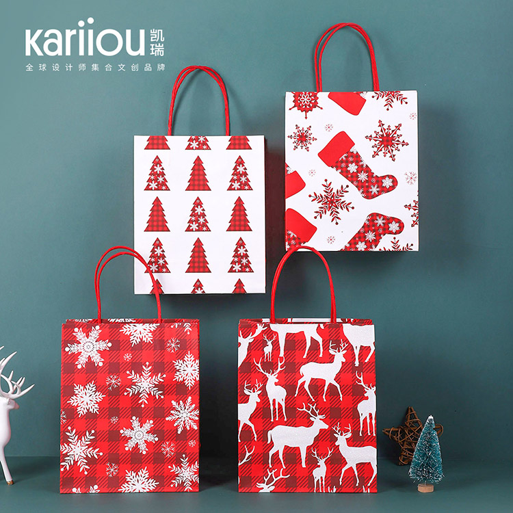 Wholesale high-end Christmas kraft paper packaging bags - twisted rope handle design