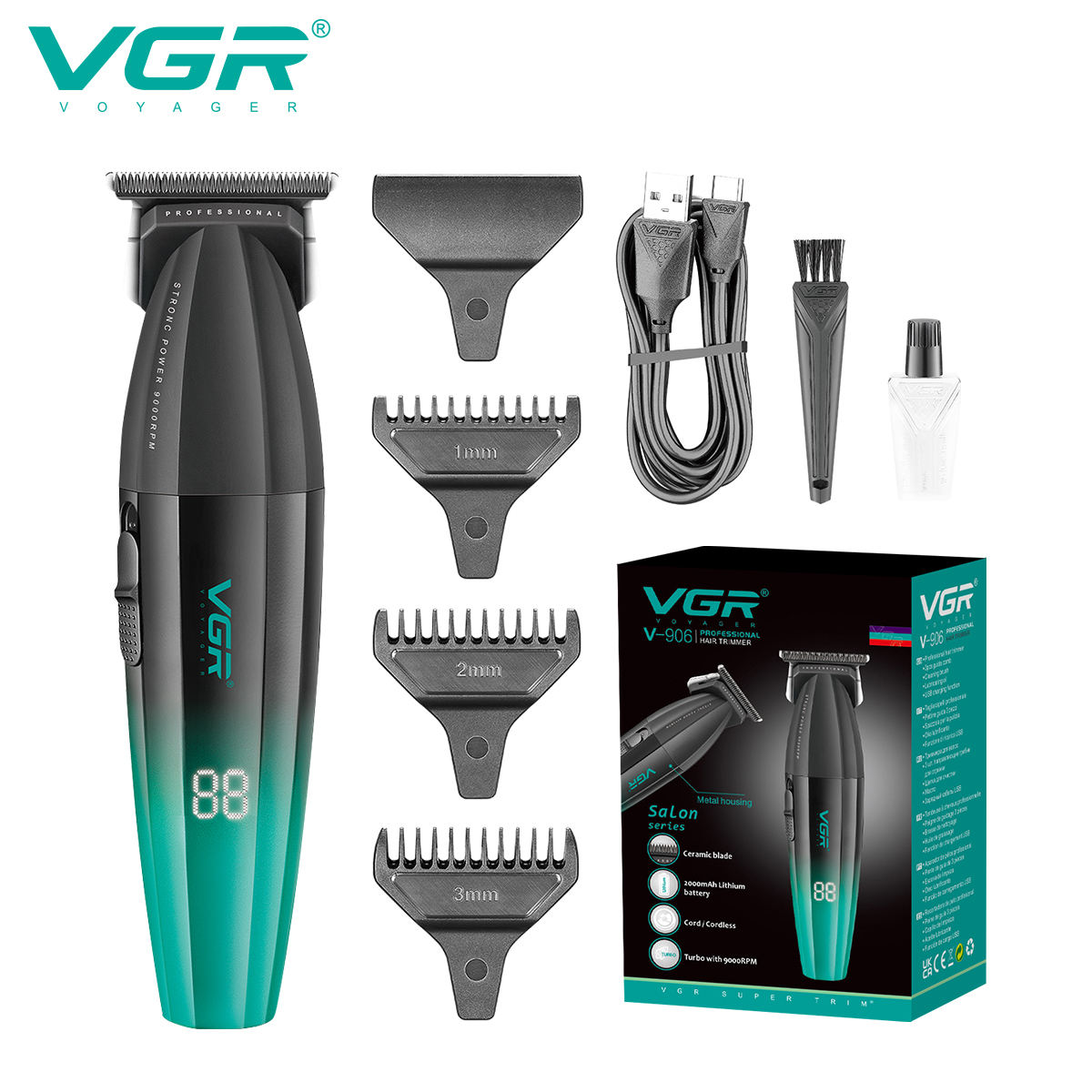 VGR V-906 High-speed charging hair clipper for Barber Shops, suitable for men