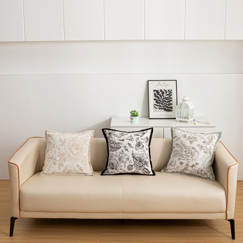 雪尼尔奶油风花园图案抱枕套