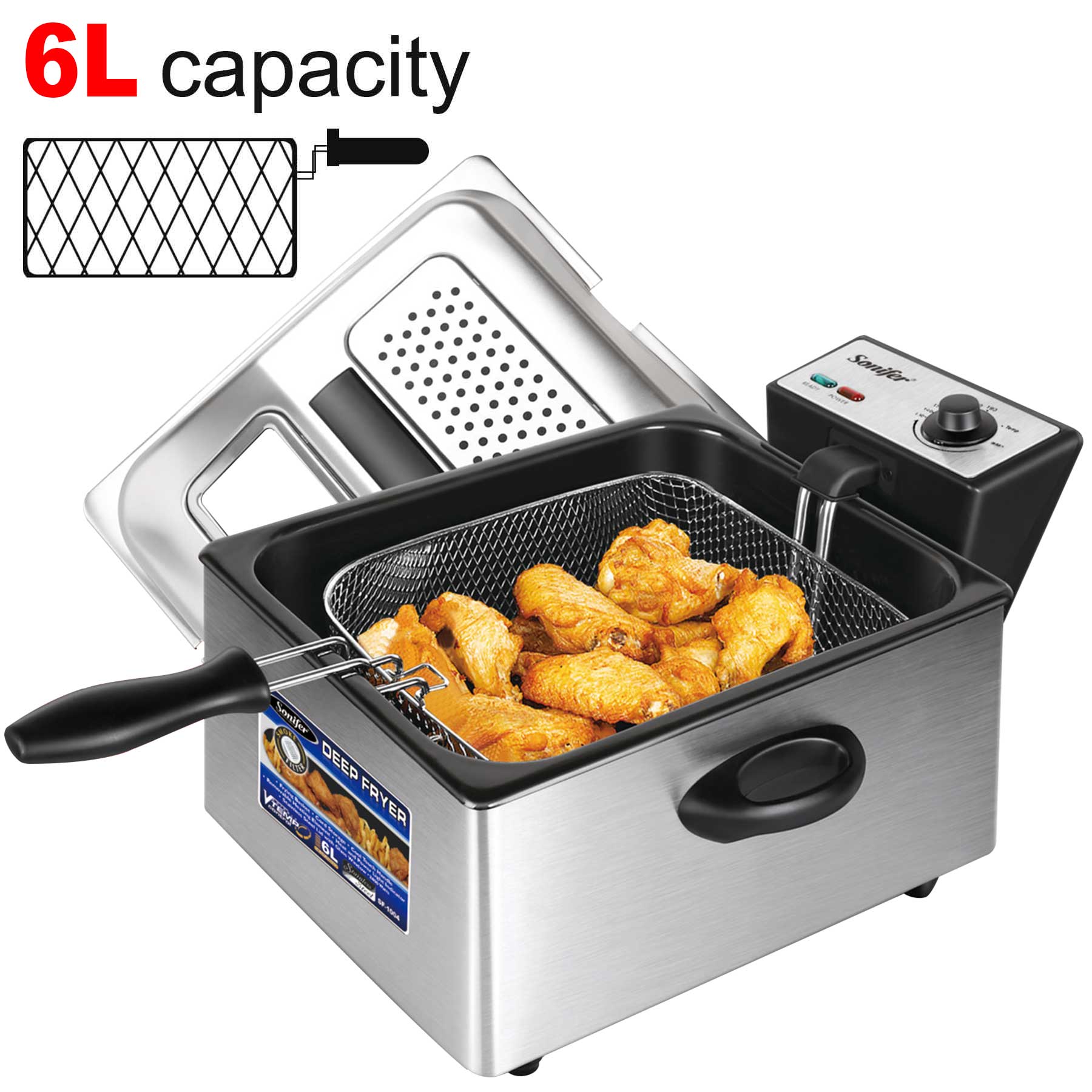 Sonifer SF-1004 专业级不锈钢大容量油炸锅 6.0 升 2400 瓦 带可调式温控器 details Picture