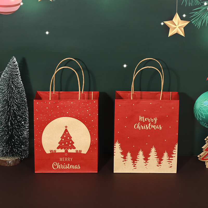 Customized printed degradable kraft paper gift shopping bags - supporting digital logo printing for Christmas gift packaging Specification image
