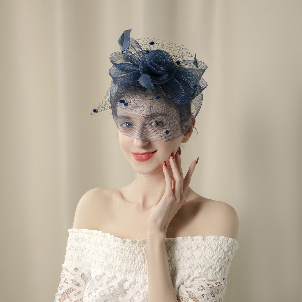 Amazon's best-selling blood-colored toothed veil headwear headband, French-style bridal photo hair accessory and headband wholesale Specification image
