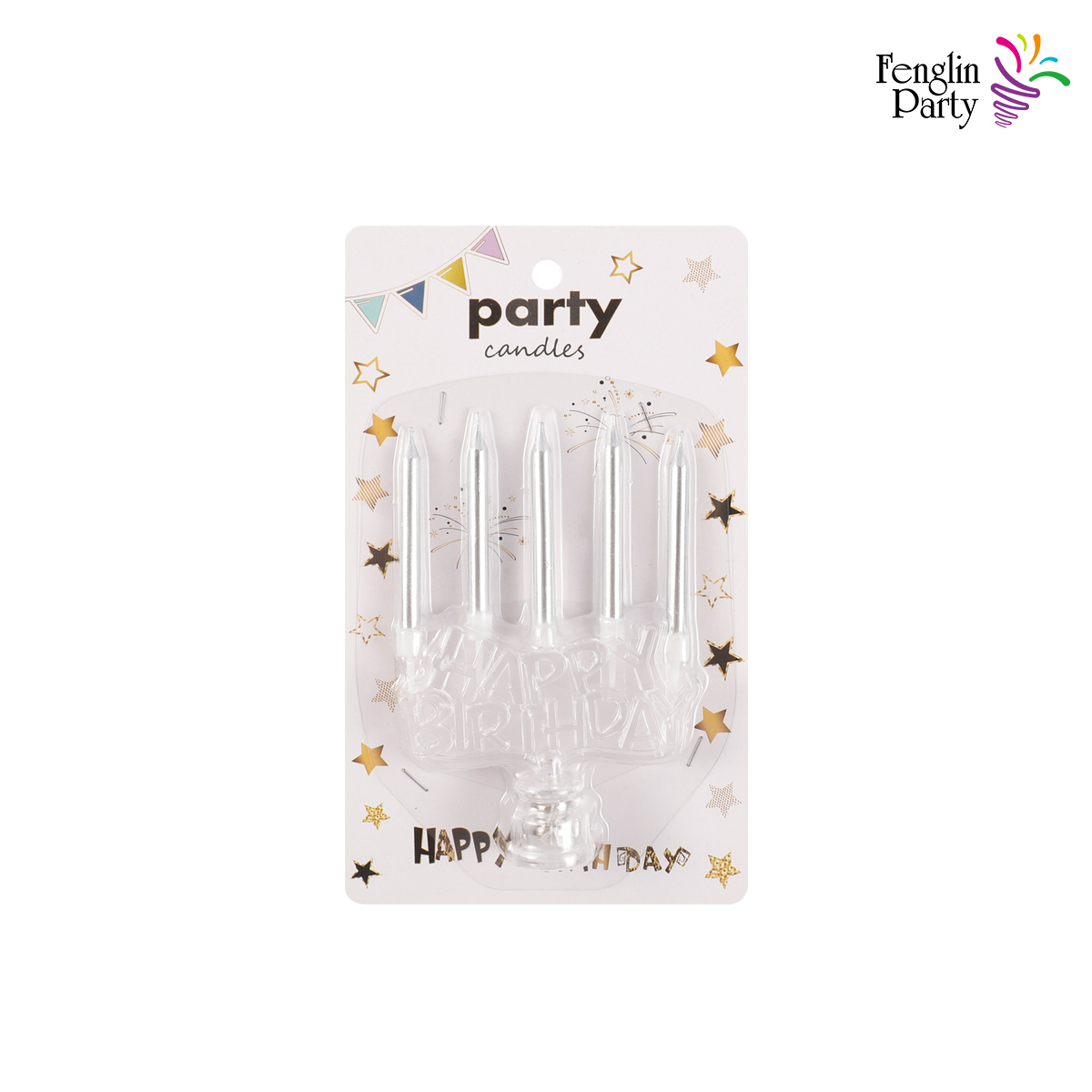 5 electroplated long-pole candles + small "HAPPY" electronic candlestick set - Sparkling Atmosphere Style