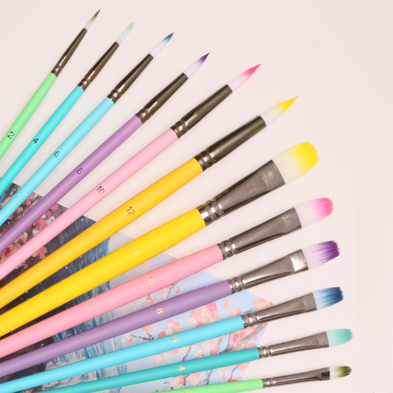 6-piece Macaron color series professional art brush set - Special for acrylic painting, including tonal-shaped, round and oblique pen shapes suitable for watercolor, oil painting and acrylic painting Item Picture