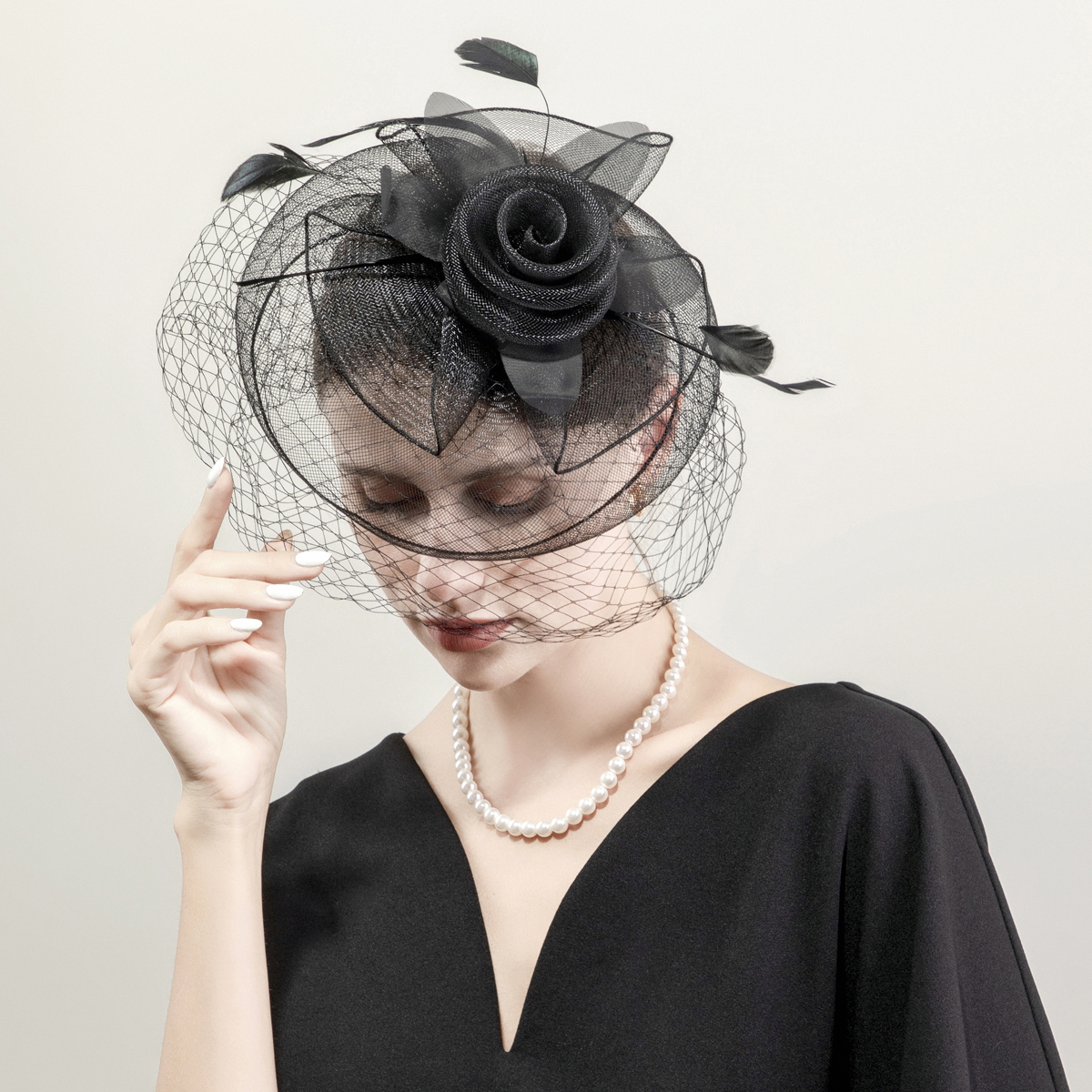 欧美新款黑色麻花瓣赛马节头饰 英伦风发饰 韩式发卡 走秀款细布羽毛礼帽