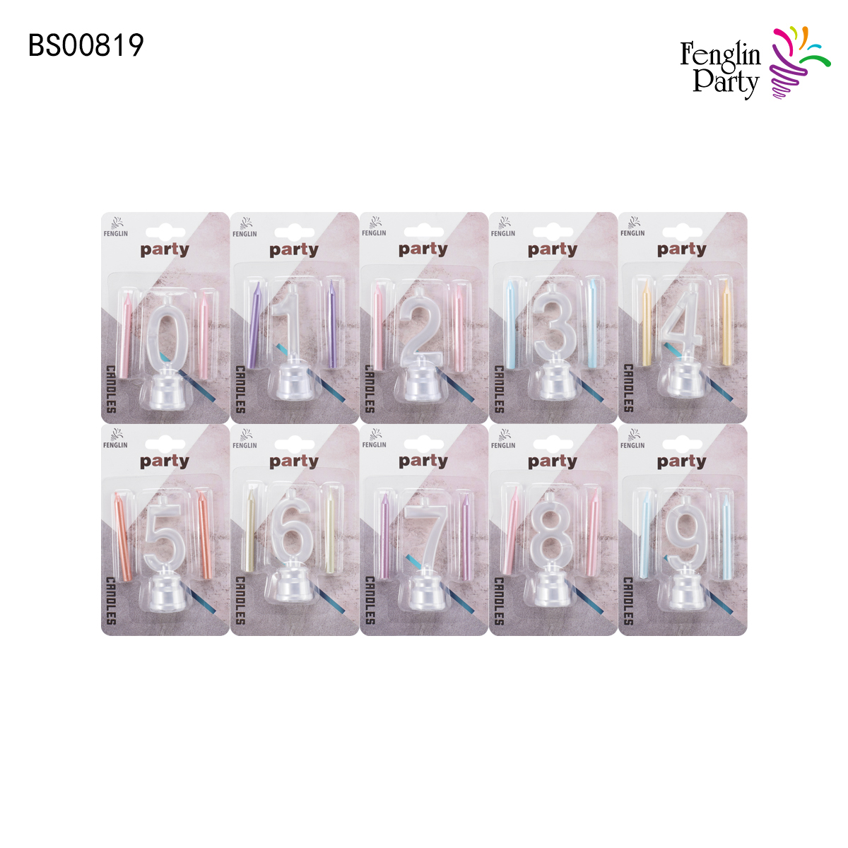 2 pearlescent long-pole candles + pearl digital candles - packed in blister cardstock