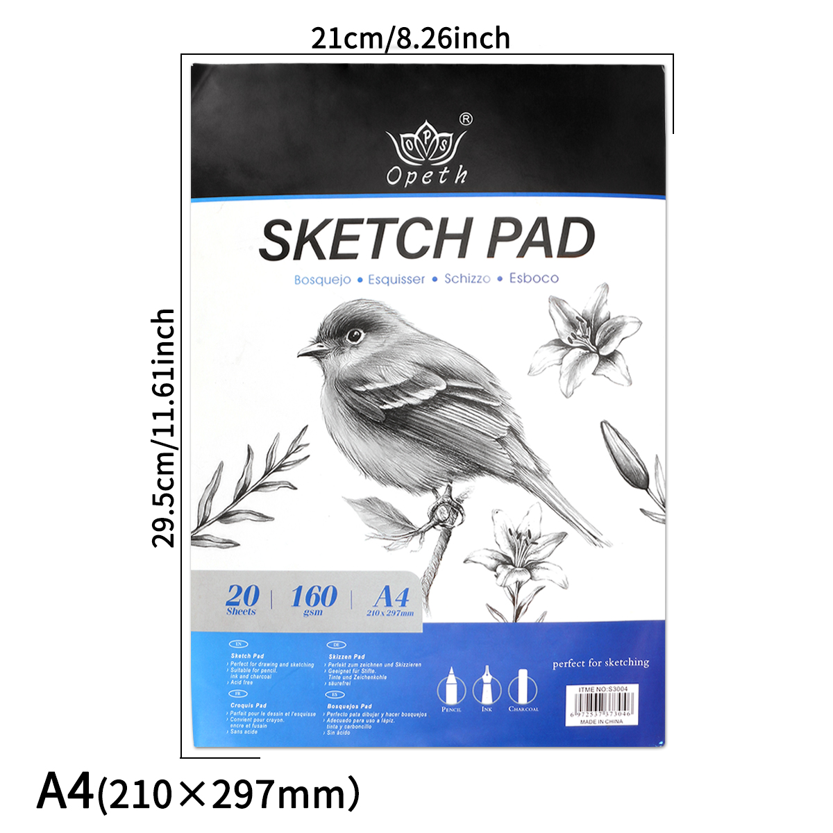 1 A4-sized upside-down coil blank sketchbook (21 cm ×29.7 cm) - 20 sheets of drawing paper, suitable for both beginners and professional illustrators in art painting and letter writing details Picture