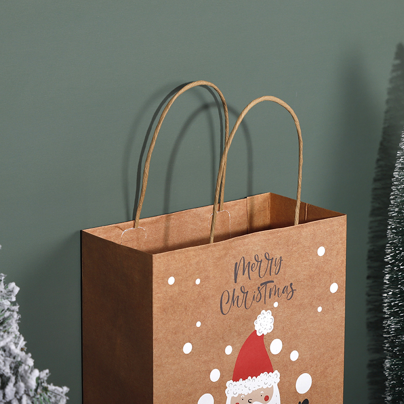 Wholesale custom Christmas-patterned kraft paper tote bags - portable shopping gift packaging bags with laminated material and logo printing Application Scenario