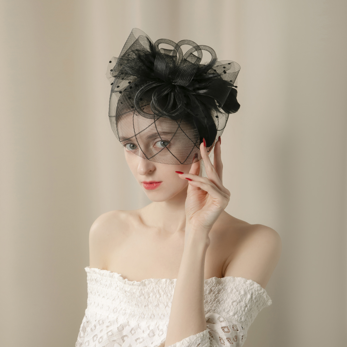 Amazon's new navy blue flower embellished top hat for dinner headwear, ladies and brides' top hats wholesale Specification image