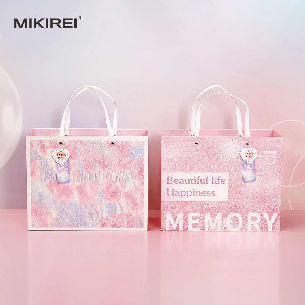 High-end custom printed white card paper gift shopping bags - Unique design ribbon handle gilding process