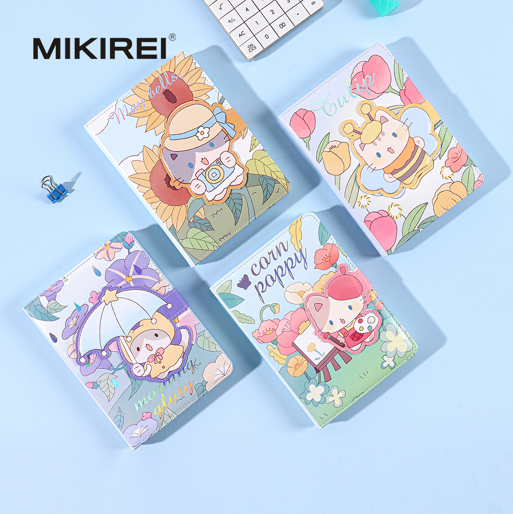 Cartoon and cute magnetic clasp notebook - Floral style for girls details Picture