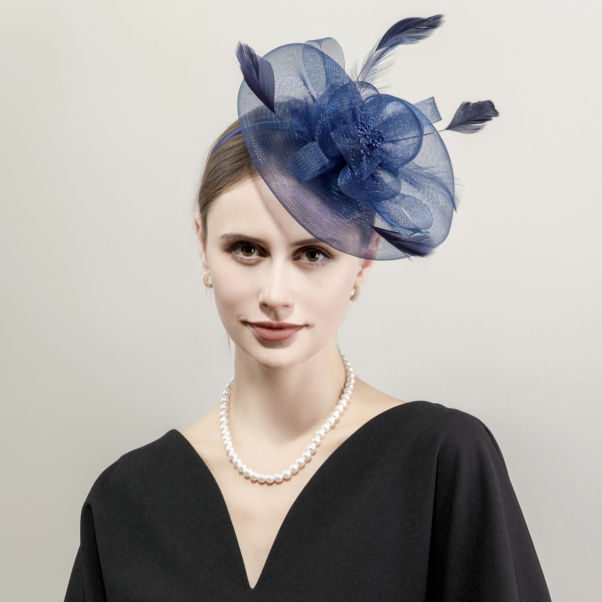 Ladies' flower mesh handmade top hat 1 set, suitable for Christmas, Halloween, tea parties, birthday parties, bride's headwear, Derby top hat, church top hat with hairpins and headbands