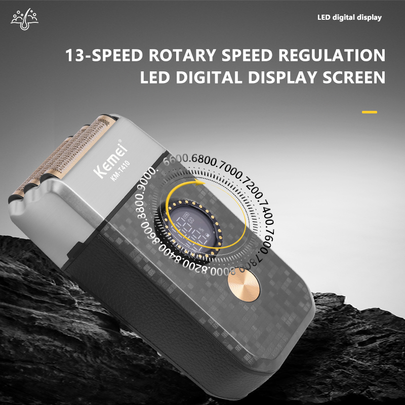 科美电动胡须刀 KM-T410——13 档调速 1200 毫安电池 9000 转 / 分钟 IPX6 防水 光头神器 三刀头搭配迷你剃须刀 Application Scenario