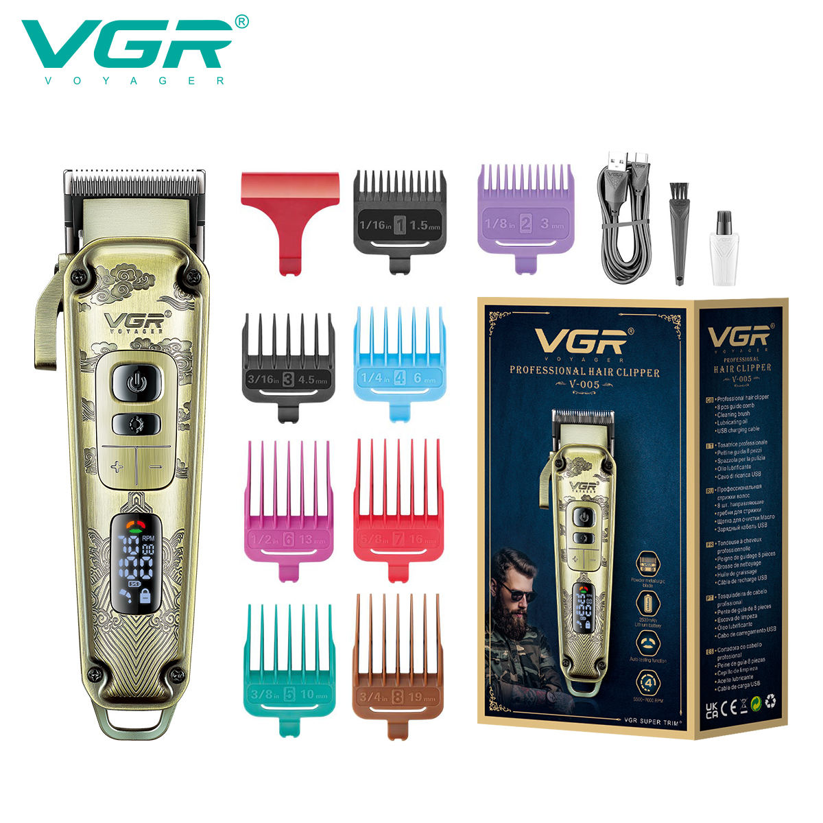 VGR V-005 Retro and fashionable metal body rechargeable hair clipper suitable for men