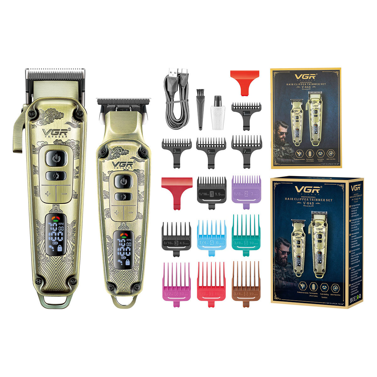 VGR V-643 Hair Salon Dedicated Charging wireless Professional Hair clipper set suitable for men