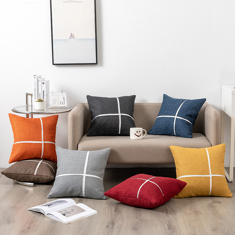 Cotton and linen cross-shaped pillowcase details Picture