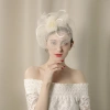 Amazon's new rose red feather flower top hat, retro bride's headwear, banquet net, feather, flower and pom-pom top hat Specification image