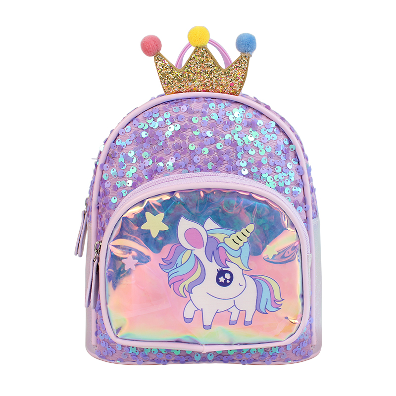 Big tail cat sequined unicorn children's backpack cartoon image Love Princess Girls Fashionable and cute children's backpack Specification image