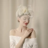 Amazon's new rose red feather flower top hat, retro bride's headwear, banquet net, feather, flower and pom-pom top hat Item Picture