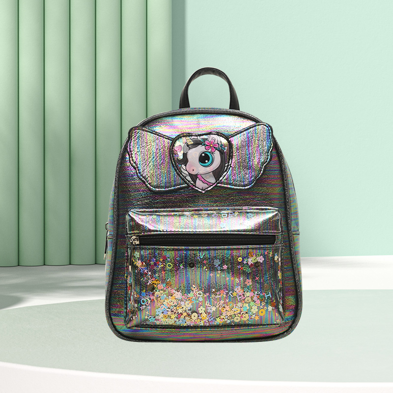 Big tail cat sequined children's trend unicorn little wing cartoon bag Princess girls' fashionable and cute children's bag details Picture