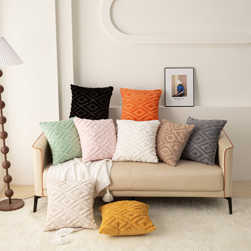 Rabbit hair diamond-patterned pillowcase