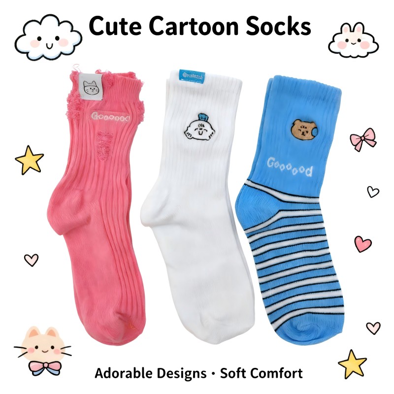 Cute cartoon children's socks - Cute pattern and comfortable striped style
