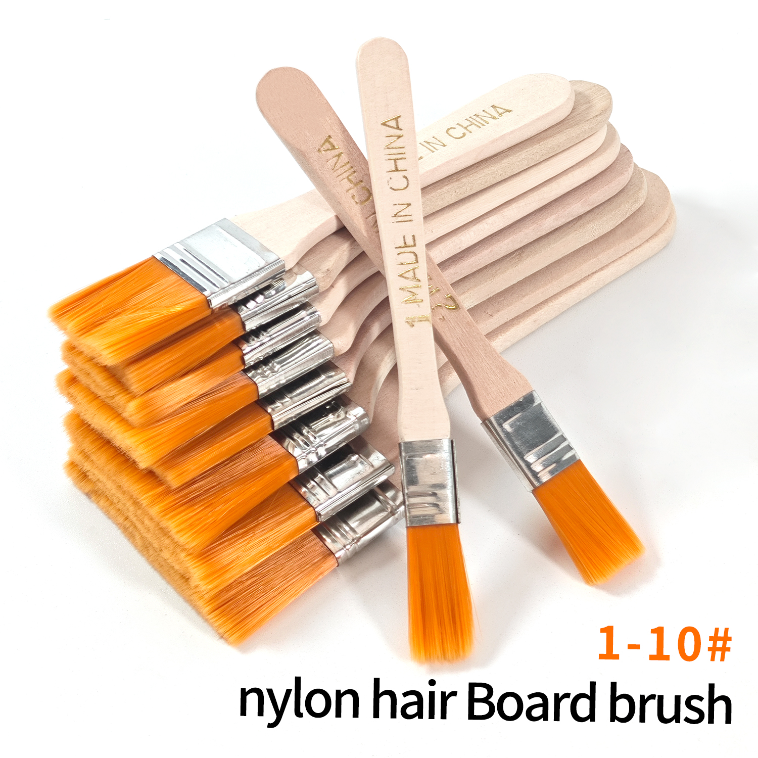 10-piece nylon flat-head brush set - Durable and easy-to-clean wooden handle, specially designed for oil painting, acrylic painting and handcrafted works