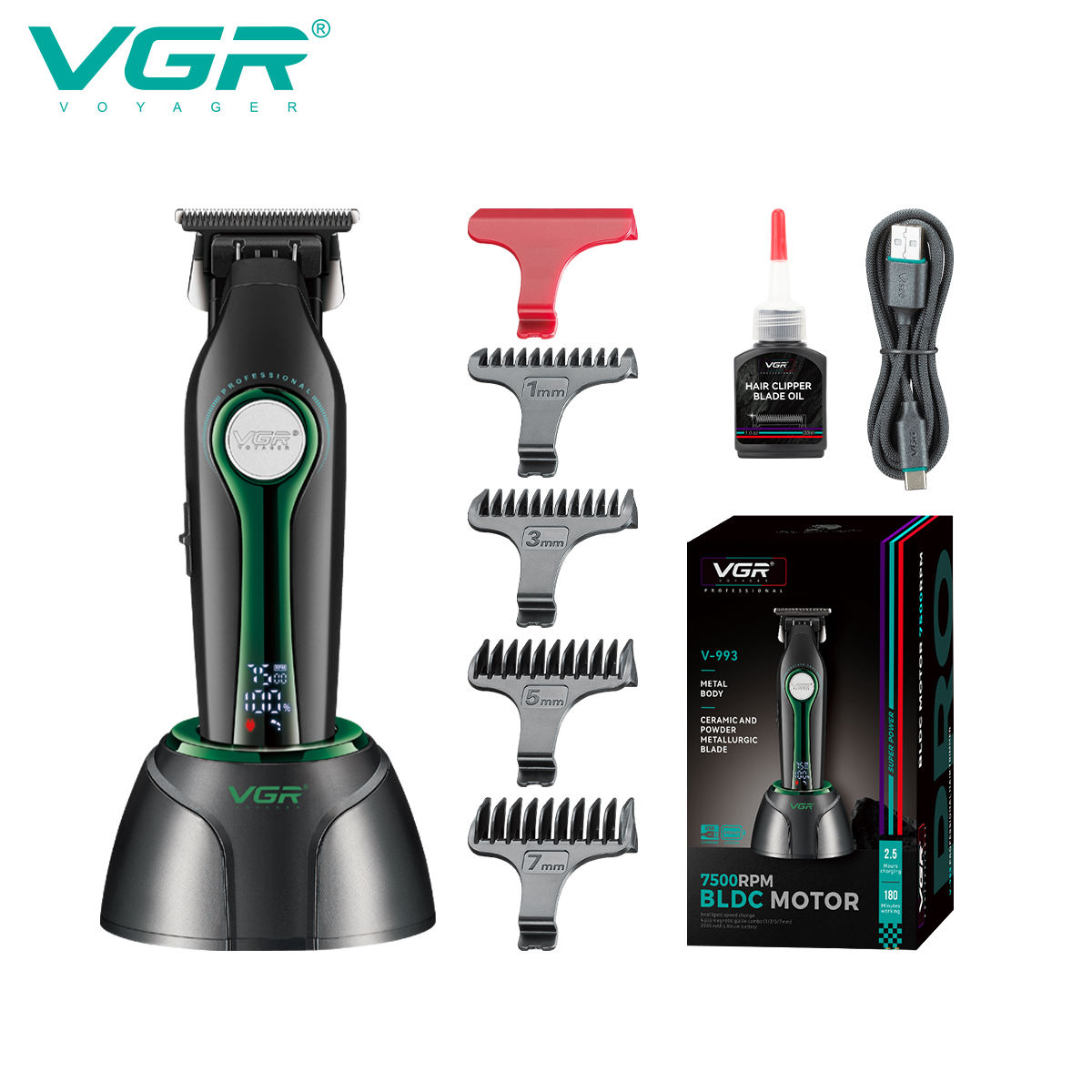 VGR V-993 理发店专用 BLDC 电机理发器 7500 转 充电式 男士适用