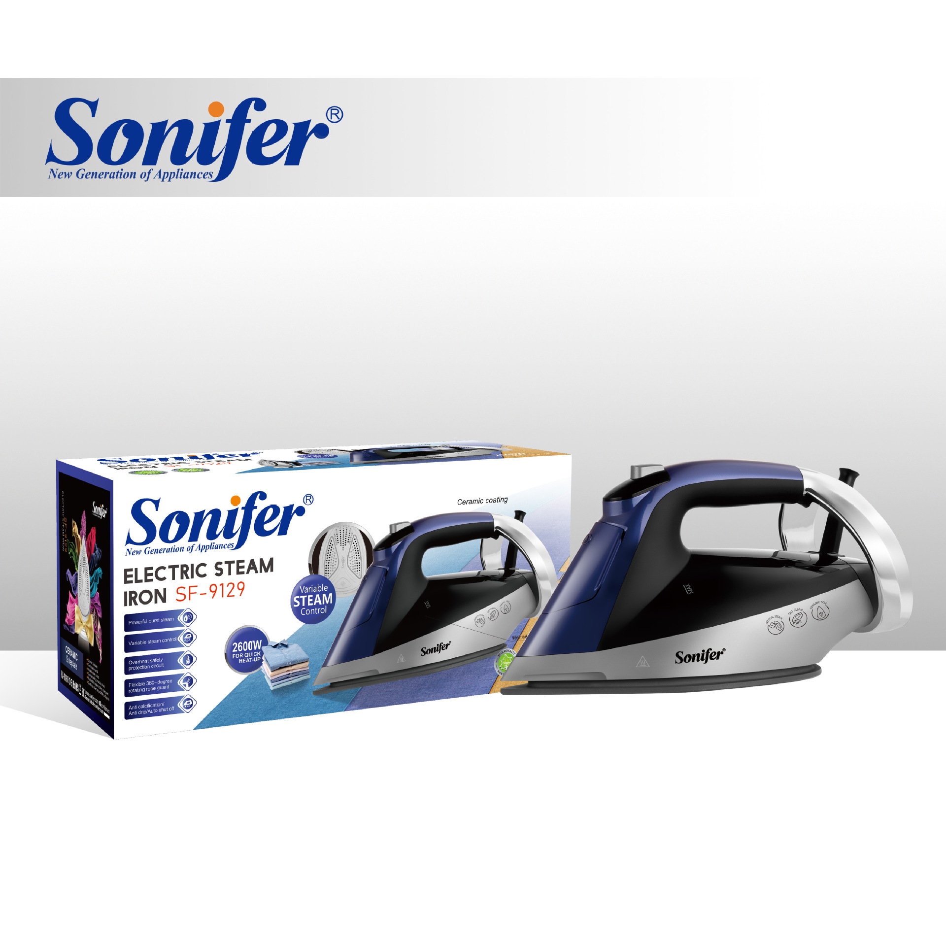 索尼菲尔 SF-9129 欧标大功率家用蒸汽电熨斗（2600 瓦 蒸汽型）