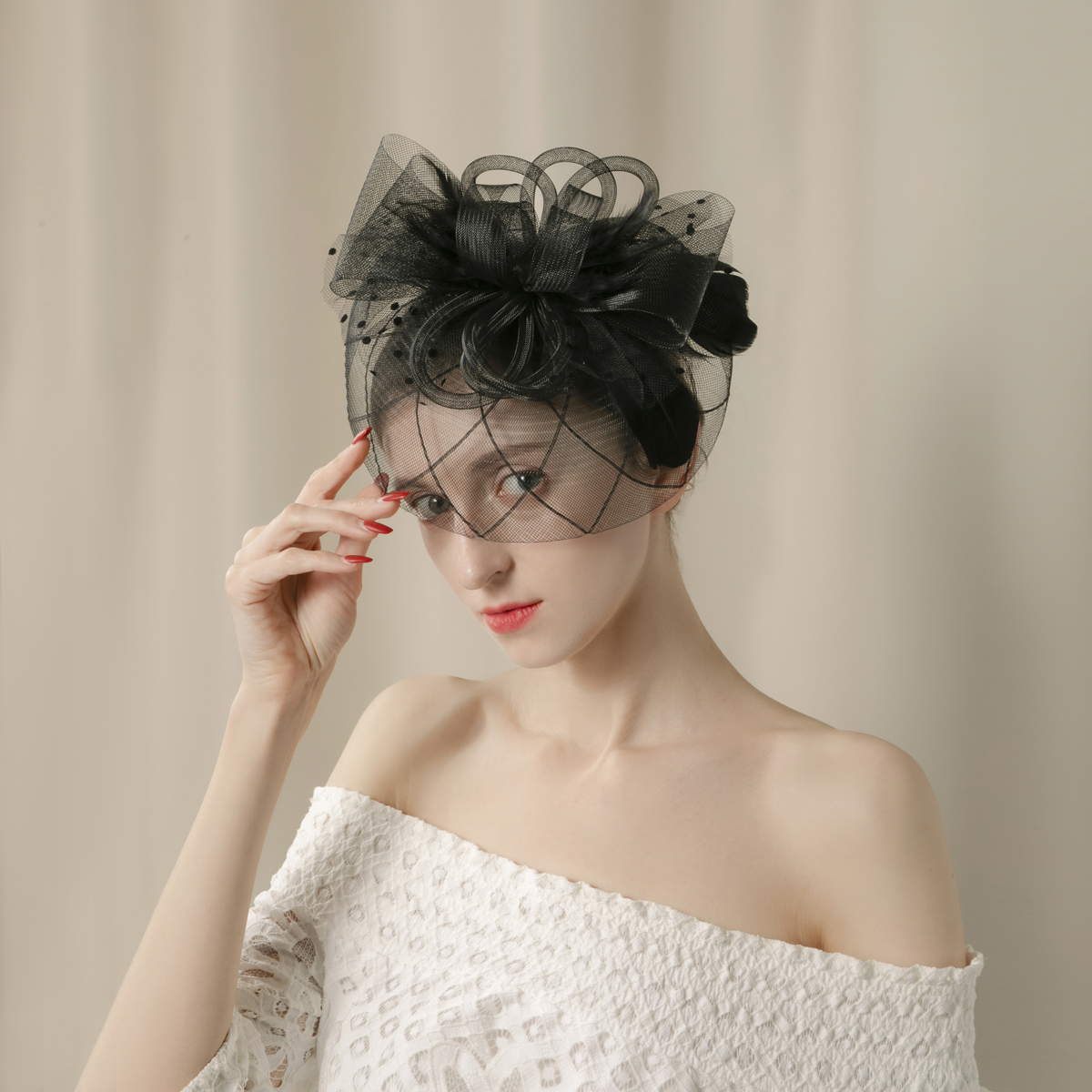 Amazon's new navy blue flower embellished top hat for dinner headwear, ladies and brides' top hats wholesale