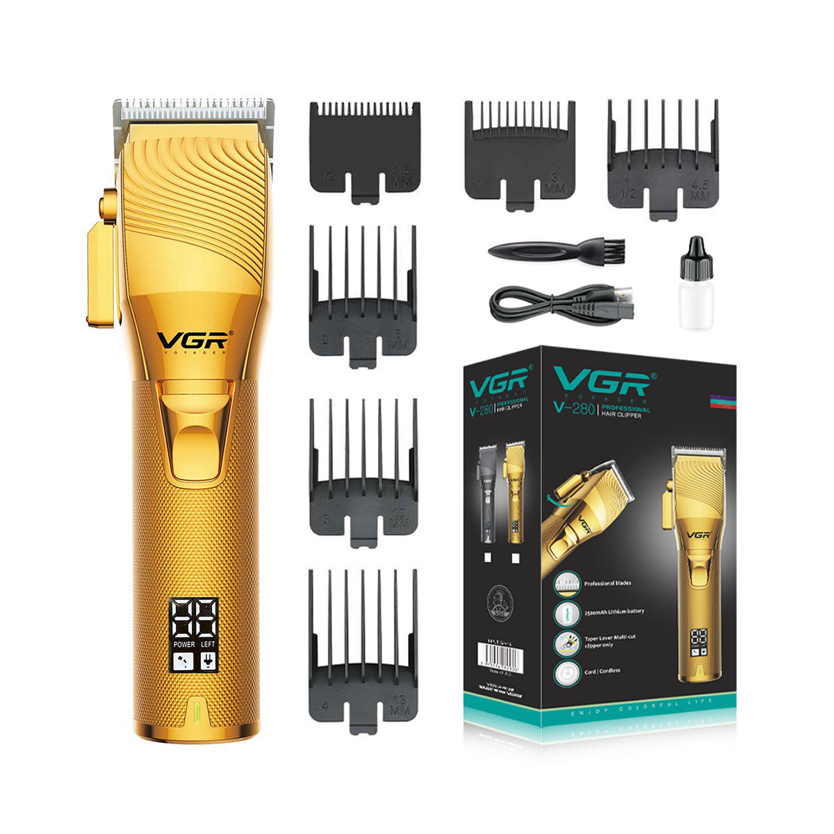 VGR V-280 Metal USB Rechargeable Professional Hair Clipper Men Wireless Electric Razor