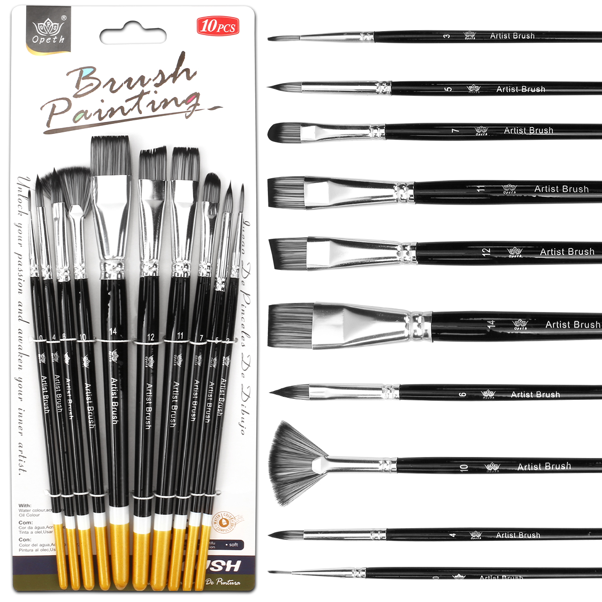 10-piece professional oil painting nylon brush set - suitable for acrylic/gouache creation Christmas/Halloween/Thanksgiving gift art painting brushes