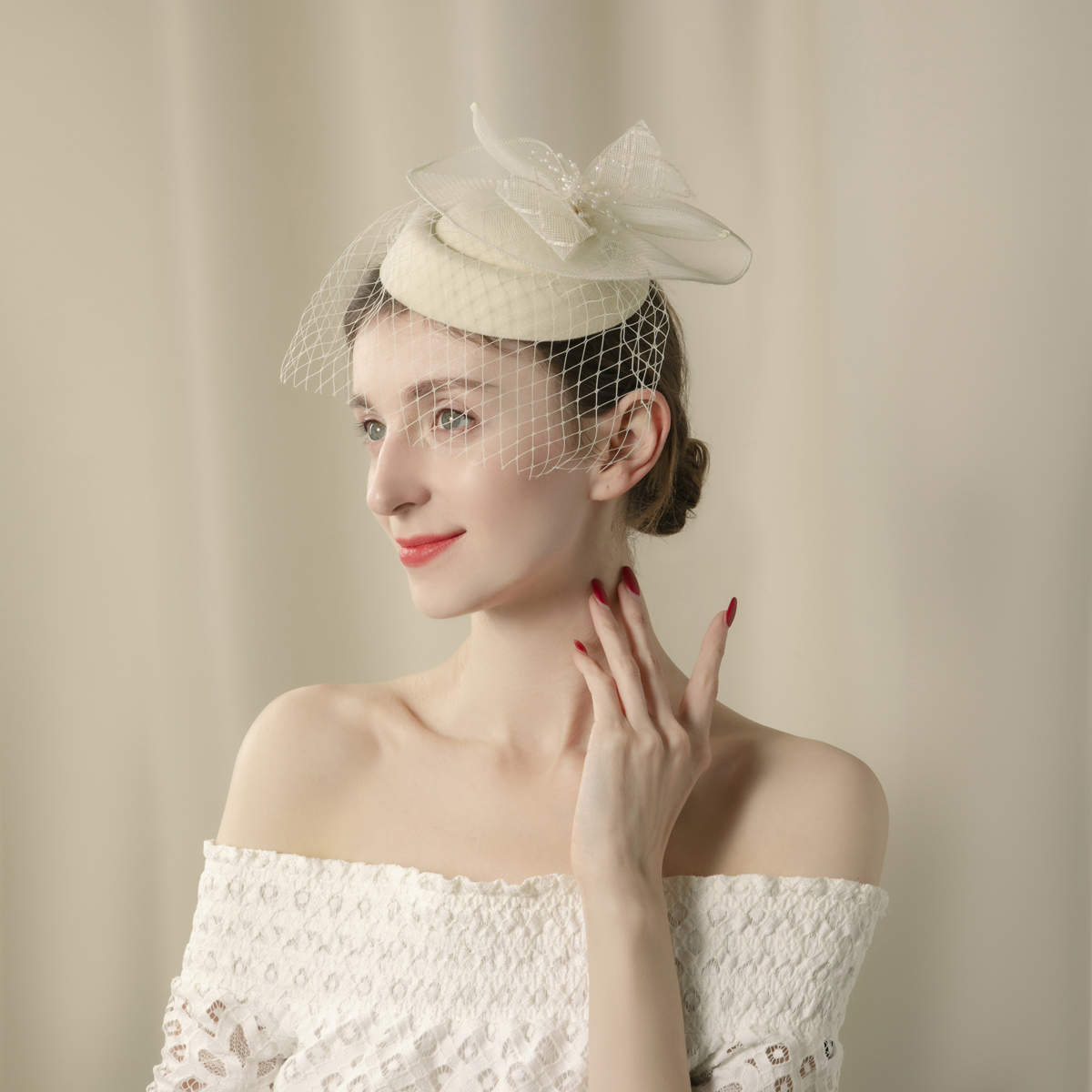 European and American style taro puy-colored gauze top hat, bride photo headwear, gauze feather top hat, versatile top hat for banquet style