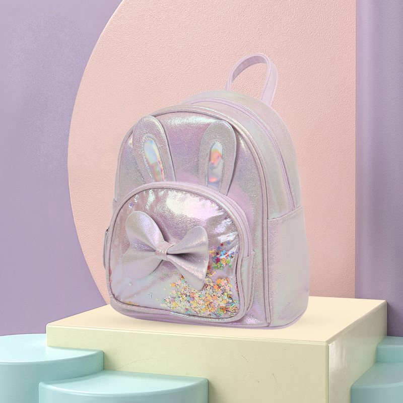 Big tail cat sequined rabbit children's backpack, cute backpack, fashionable and individual, trendy bow, travel and school small schoolbag