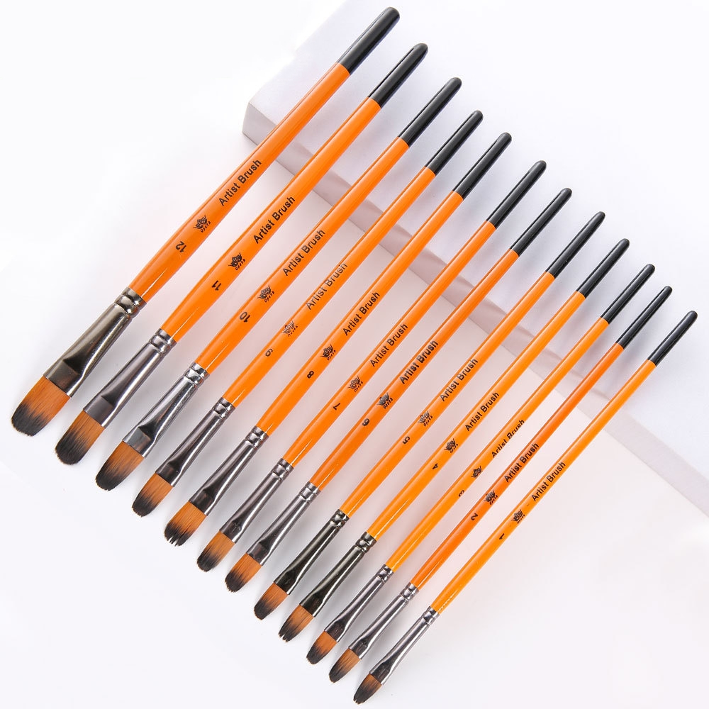 12 支装圆尖头画笔套装 — 美术专用画笔 适用于丙烯、水粉、油画创作 精细彩绘专用画笔 新手与专业人士通用美术用品 Item Picture